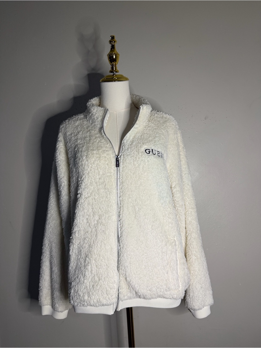 GUESS Cream Sherpa Teddy Zip Jacket